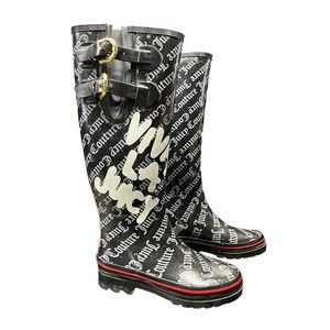 VTG Juicy Couture Viva La Juicy Black White Cream Rain Boots Women Size 6